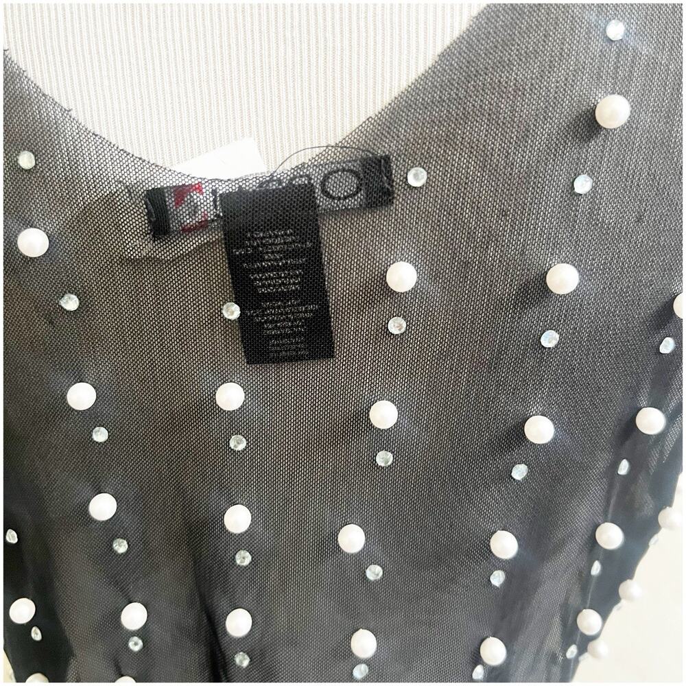 Oppa Pearl Rhinestone Sheer Mesh Crop Top Sexy See Through Short Sleeve NWT S - Picture 6 of 11